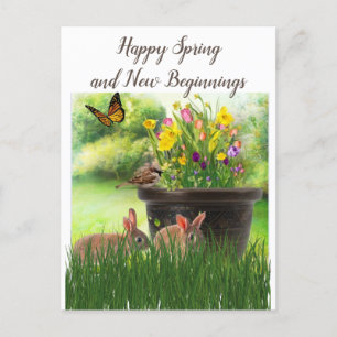 Happy Spring / Osterkollage Art Blume Postkarte