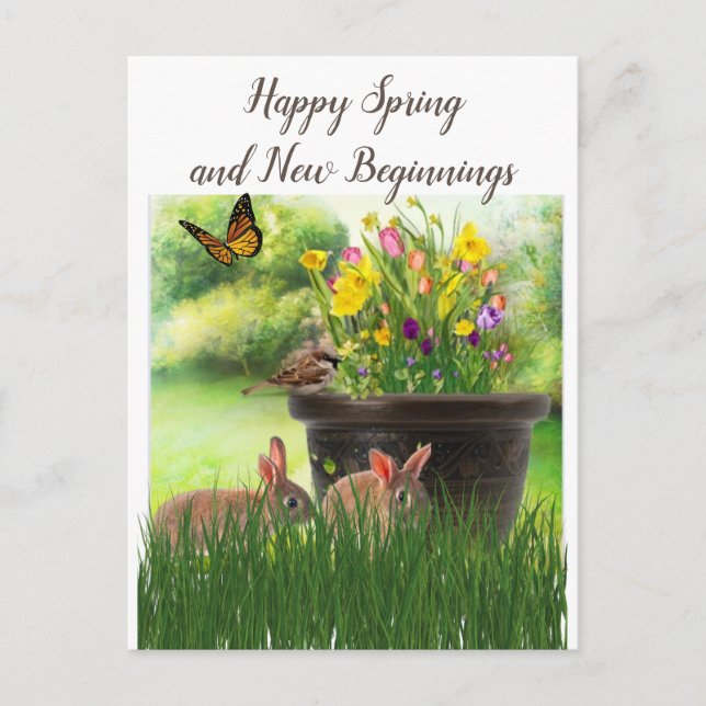 Happy Spring / Osterkollage Art Blume Postkarte (Vorderseite)