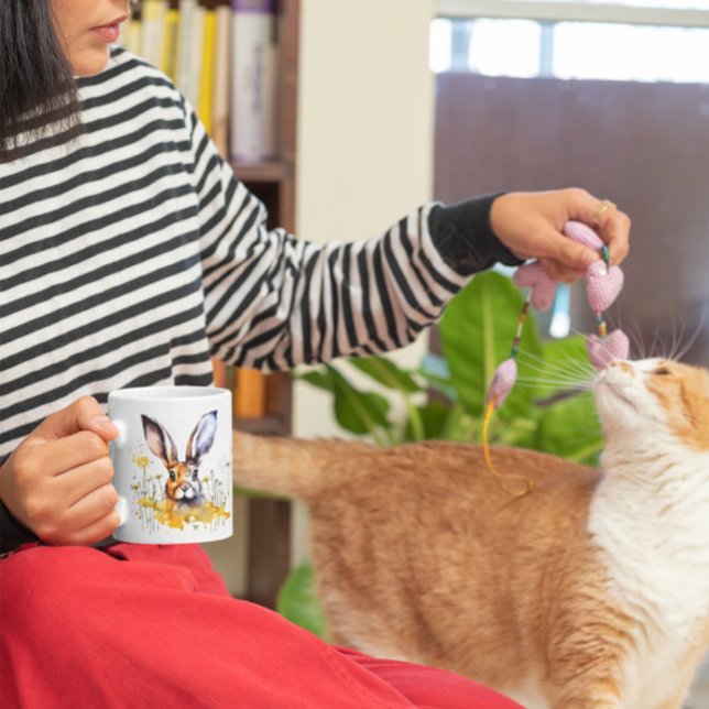 Happy Spring Watercolor Rabbit Yellow Flowers Tass Kaffeetasse (Von Creator hochgeladen)
