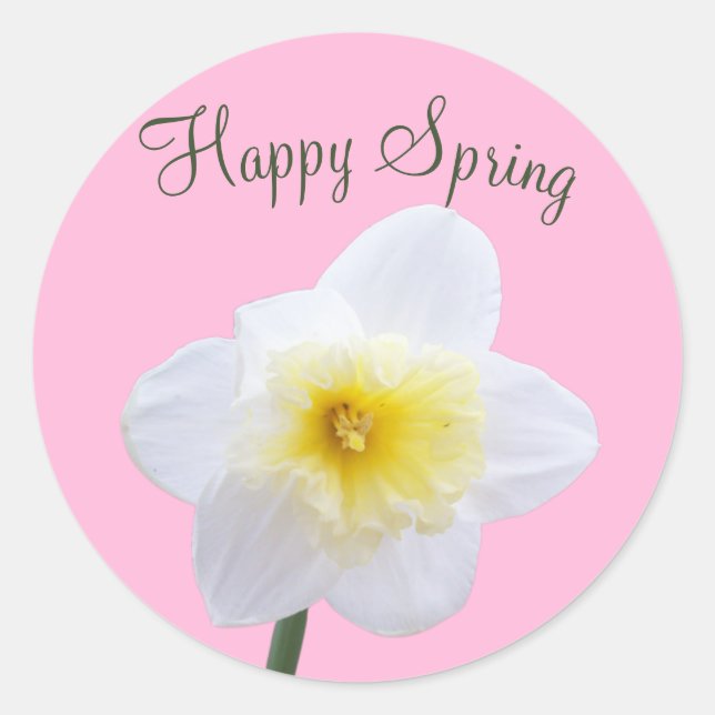 Happy Spring White Daffodil Blume Pink Sticker (Vorderseite)