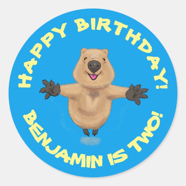 Happy Springquokka personalisierter Cartoon Geburt Runder Aufkleber (Vorderseite)