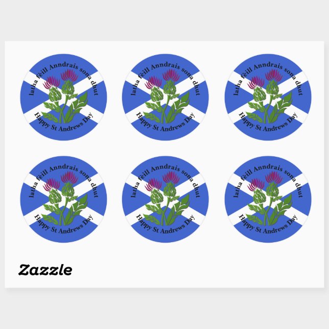 Happy St Andrews Day Flag Thistle Runder Aufkleber (Blatt)