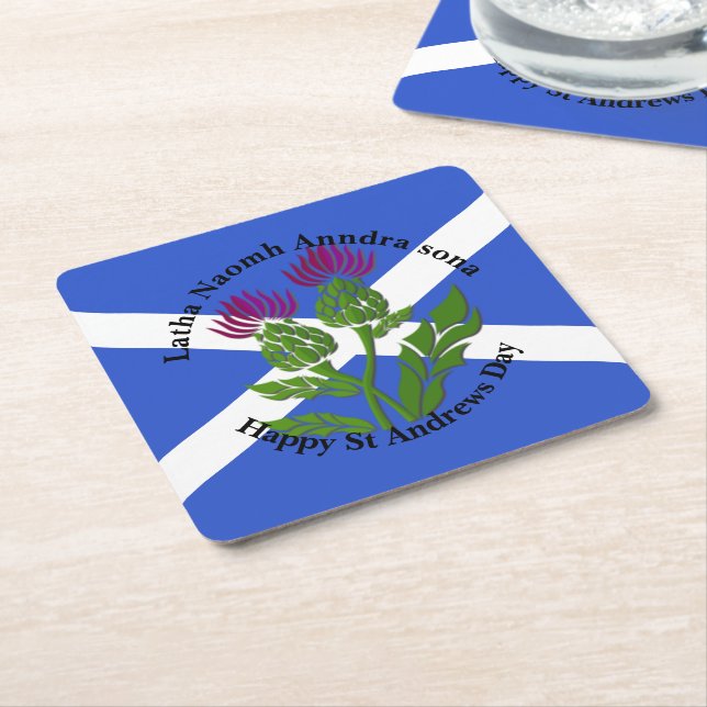 Happy St Andrews Day Thistle & Flag Rechteckiger Pappuntersetzer (angewinkelt)