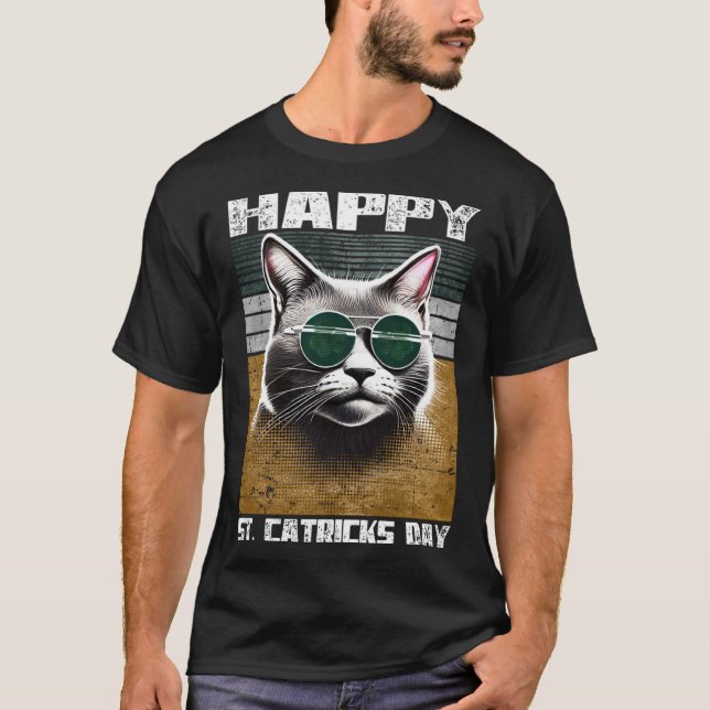 Happy St. Catricks Day Gray Cat Sunglasses Irish F T-Shirt (Vorderseite)