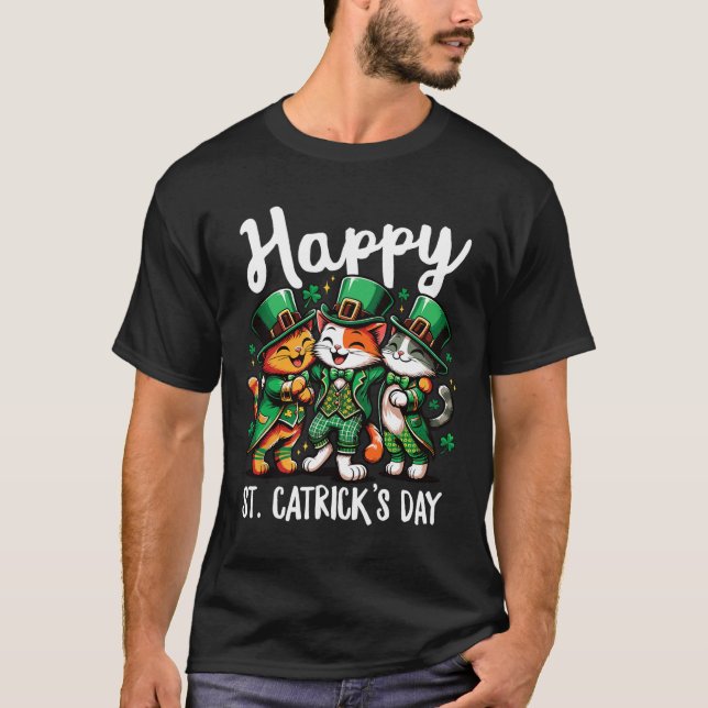 Happy St Catricks Day St Patricks Day Cat Leprecha T-Shirt (Vorderseite)