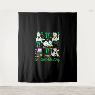 Happy St Cattrick's Day Coquette Bow Cat St Patric Wandteppich