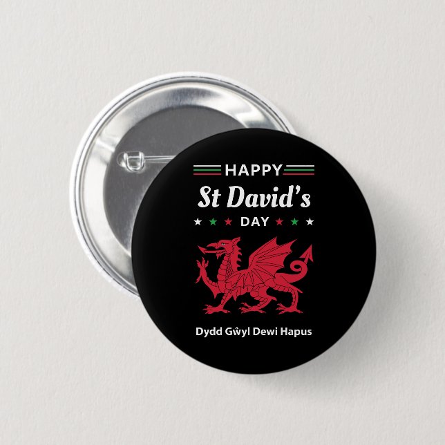 Happy St David's Day Dydd GÆDewi Hapus 3 Button (Vorne & Hinten)