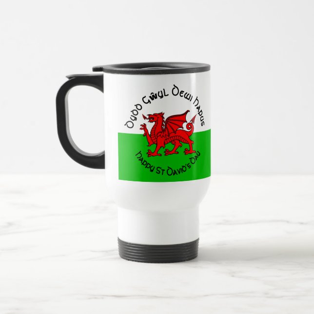 Happy St Davids Day im keltischen Stil Reisebecher (Links)