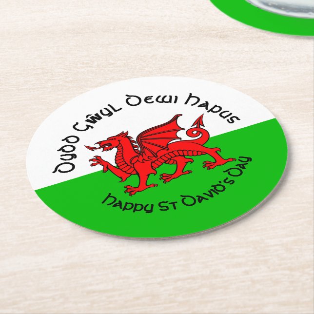Happy St Davids Day im keltischen Stil Runder Pappuntersetzer (Angewinkelt)