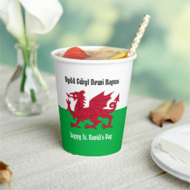 Happy St. David's Day Red Dragon Welsh Flag Pappbecher