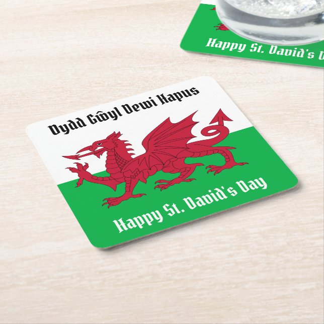 Happy St. David's Day Red Dragon Welsh Flag Rechteckiger Pappuntersetzer (angewinkelt)