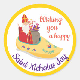 Happy St. Nicholas Day Gruß, Sinterklaas eve Runder Aufkleber