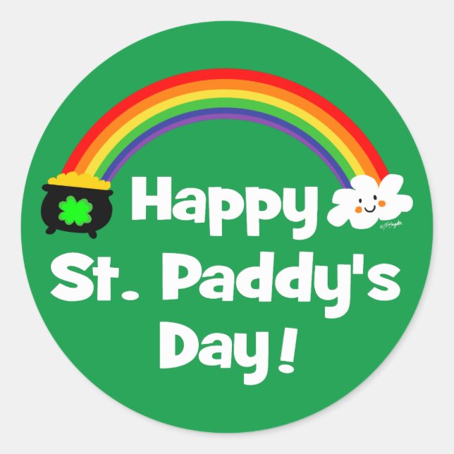 Happy St Paddy's Day Rainbow Runder Aufkleber (Vorderseite)