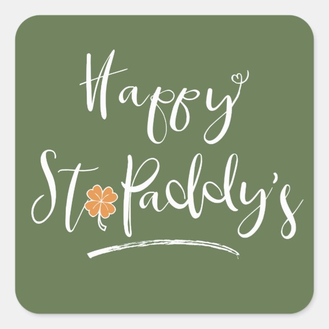 Happy St. Paddy's Orange Kleeblatt ID336 Quadratischer Aufkleber (Vorderseite)