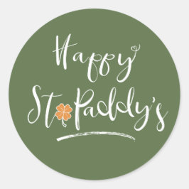 Happy St. Paddy's Orange Kleeblatt ID336 Runder Aufkleber
