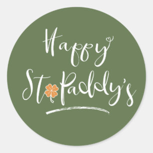 Happy St. Paddy's Orange Kleeblatt ID336 Runder Aufkleber