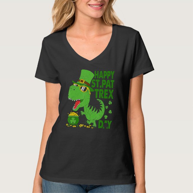 Happy St Pat T Rex Saint Patrick's Day Dinosaur Bo T-Shirt (Vorderseite)