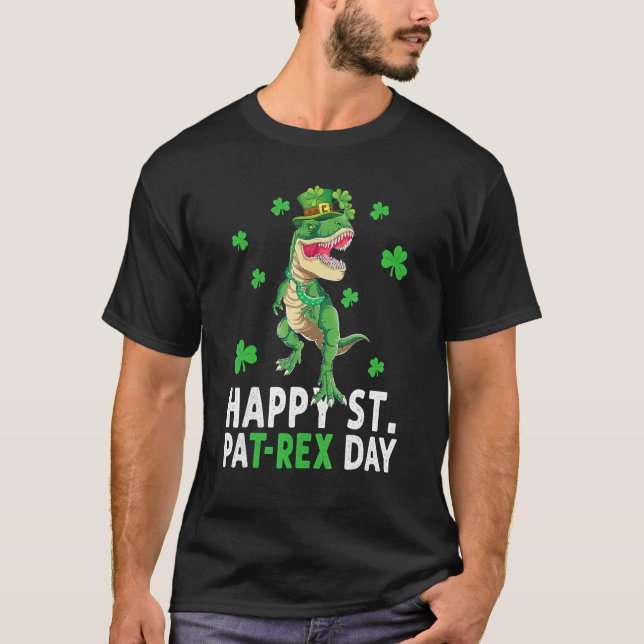 Happy St Pat T Rex Saint Patrick's Day Dinosaur Bo T-Shirt (Vorderseite)