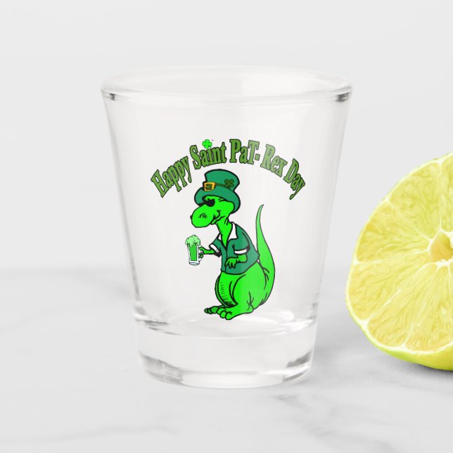 Happy St Pat T-Rex Saint Patrick's Day Dinosaur Schnapsglas (Vorderseite)