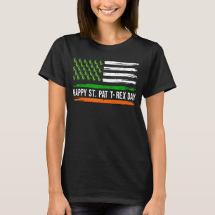 Happy St Pat Trex Day Flag Rex Dinosaur Leprechau T-Shirt