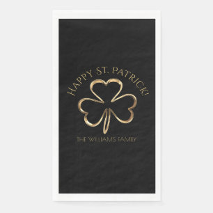 Happy St. Patrick Black and Gold Clover Kleeblatt Serviette