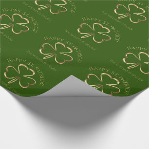 Happy St. Patrick Green und Gold Clover Kleeblatt Geschenkpapier
