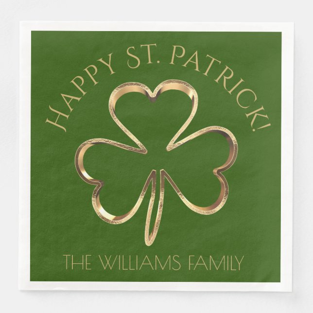 Happy St Patrick Green und Gold Clover Kleeblatt N Serviette (Vorderseite)