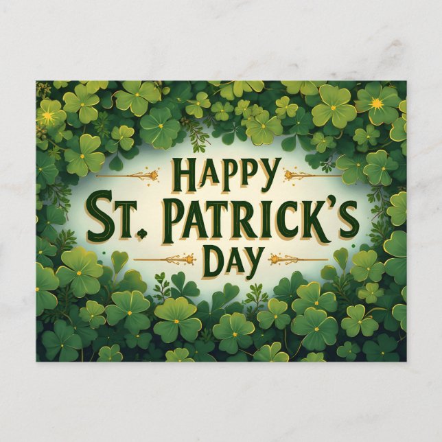 Happy St. Patrick’s Day Clover Art Postkarte (Vorderseite)