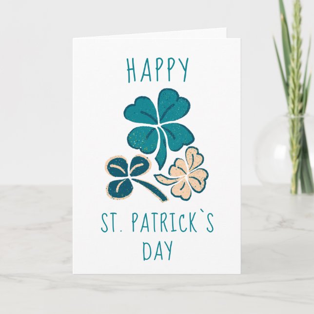 Happy St. Patrick`s Day Clover Kleeblatt Zeichnend Karte (Vorderseite)