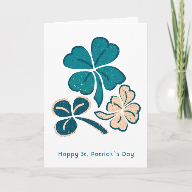 Happy St. Patrick`s Day Clover Kleeblatt Zeichnend Karte (Vorderseite)