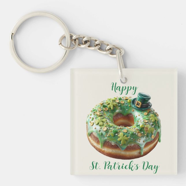 Happy St. Patrick’s Day Donut with Leprechaun Hat Schlüsselanhänger (Vorderseite)