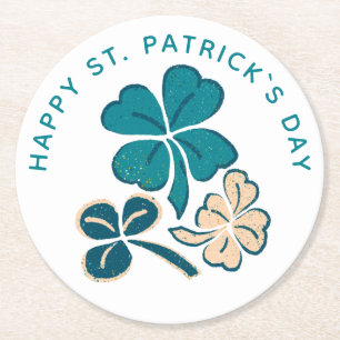 Happy St. Patrick`s Day Green Kleeblatt Clover Runder Pappuntersetzer