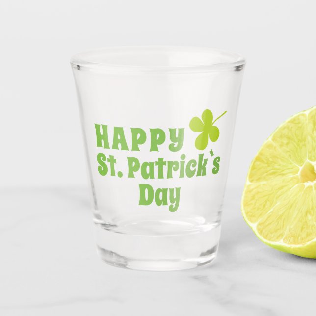Happy St Patrick`s Day Green Lucky Kleeblatt Schnapsglas (Vorderseite)