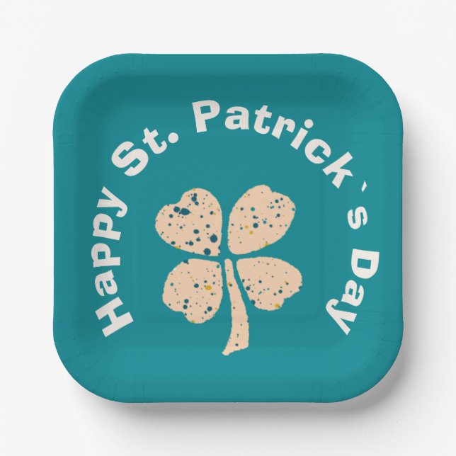 Happy St. Patrick`s Day Kleeblatt Clover Pappteller (Vorderseite)