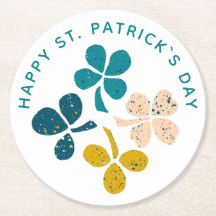 Happy St. Patrick`s Day Kleeblatt Clover Runder Pappuntersetzer