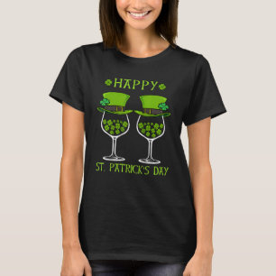 Happy St Patrick S Day Kleeblatt Trinken Wein Drin T-Shirt