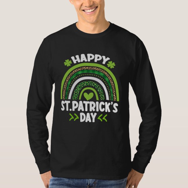 Happy St Patrick s Day Leopard Print Rainbow Shamr T-Shirt (Vorderseite)