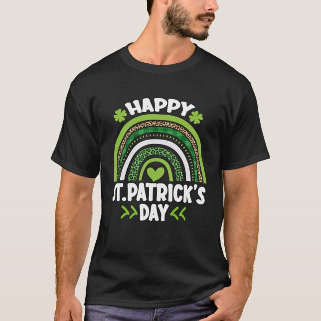 Happy St Patrick s Day Leopard Print Rainbow Shamr T-Shirt (Vorderseite)