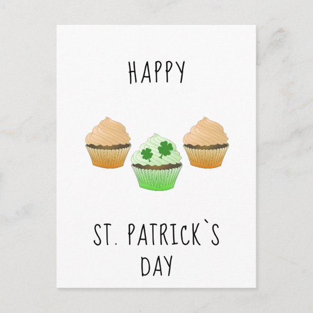 Happy St. Patrick`s day Muffins and Kleeblatt Postkarte (Vorderseite)