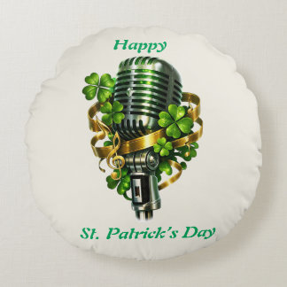 Happy St. Patrick’s Day Shamrock & Microphone Rundes Kissen