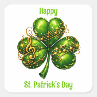 Happy St. Patrick’s Day Shamrock Music Quadratischer Aufkleber