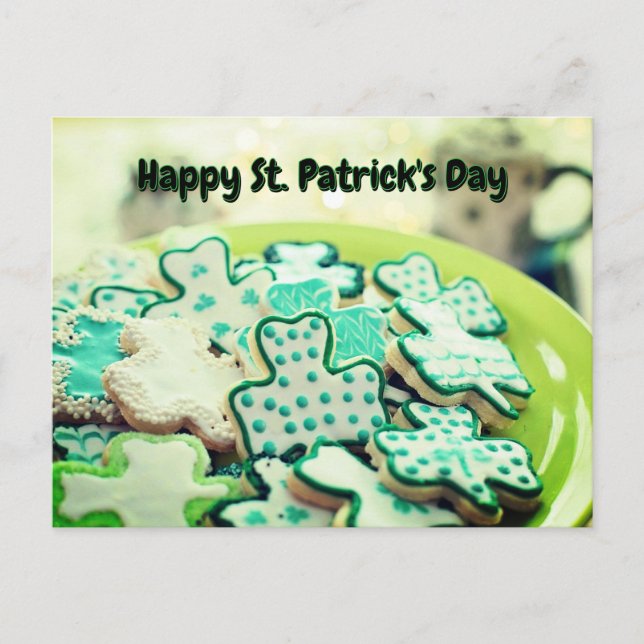 Happy St. Patrick's Day 4 Leaf Clover Cookies Postkarte (Vorderseite)