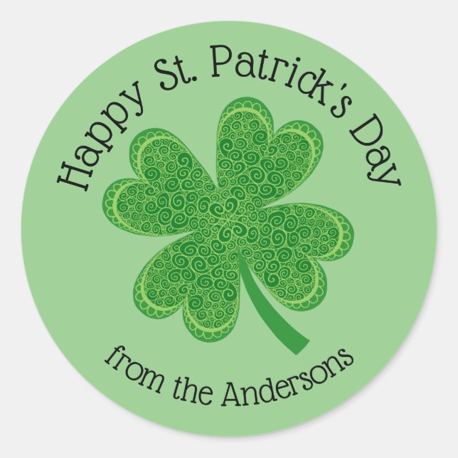 Happy St Patrick's Day 4 Leaf Clover Runder Aufkleber (Vorderseite)