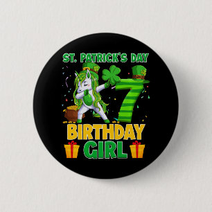 Happy St Patricks Day 7th Birthday Unicorn Dabbing Button