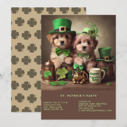 Happy St Patrick's Day Adorable Puppies Green Hats Einladung