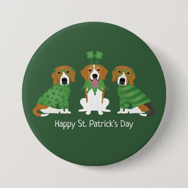 Happy St Patricks Day Beagle Hunde Button (Vorderseite)