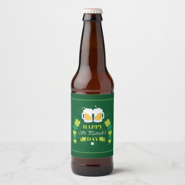 Happy St. Patricks Day Beer and Clovers Bierflaschenetikett (Vorderseite)