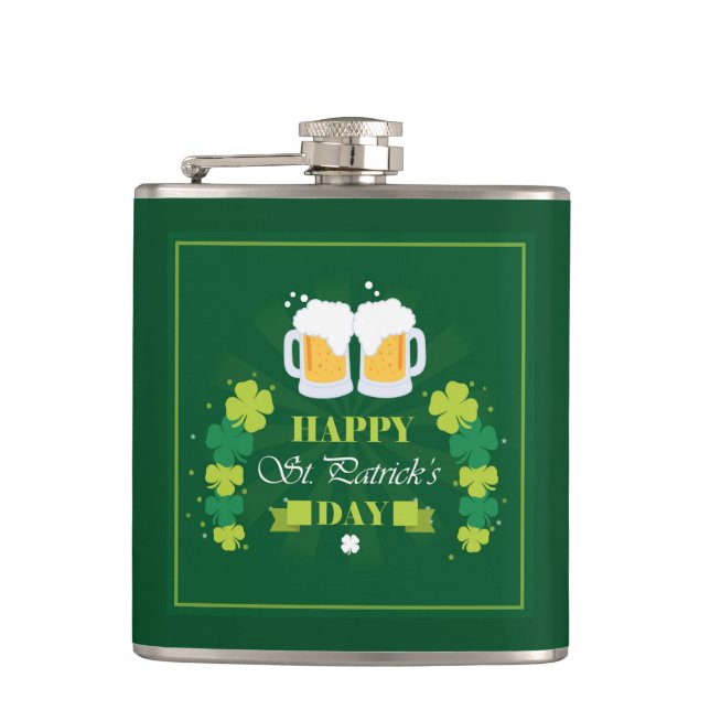 Happy St. Patricks Day Beer and Clovers Flachmann (Vorderseite)
