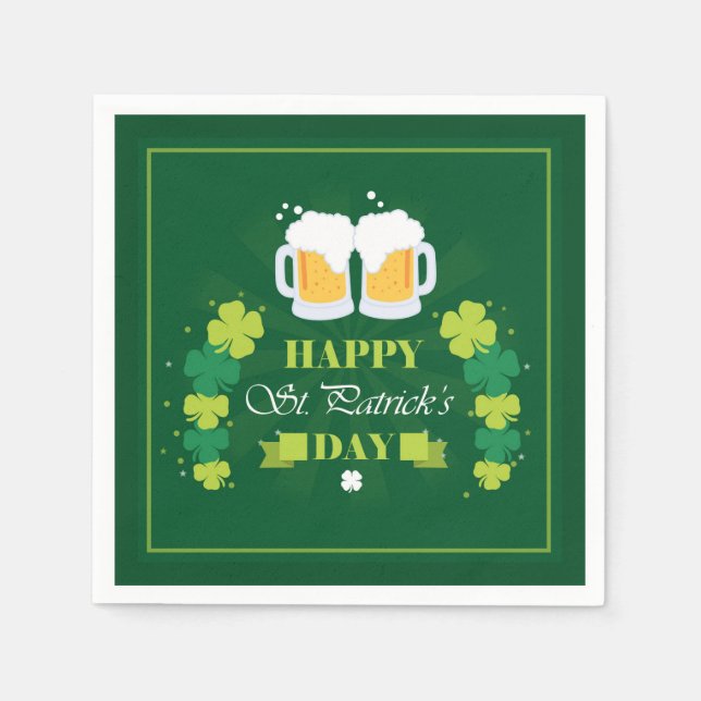 Happy St. Patricks Day Beer and Clovers Serviette (Vorderseite)