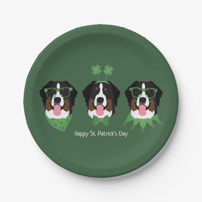 Happy St Patricks Day Bernese Mountain Hunde Pappteller (Vorderseite)